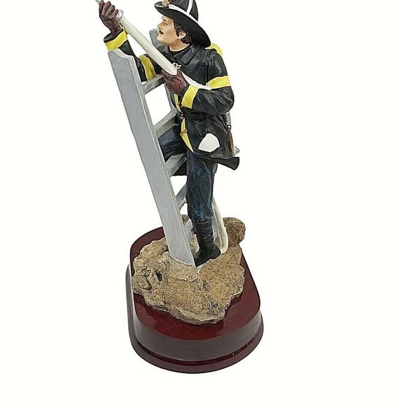 Vintage Our Designs Fireman Figurine Firefighter on Ladder with Hose Resin 12" - Picture 4 of 6